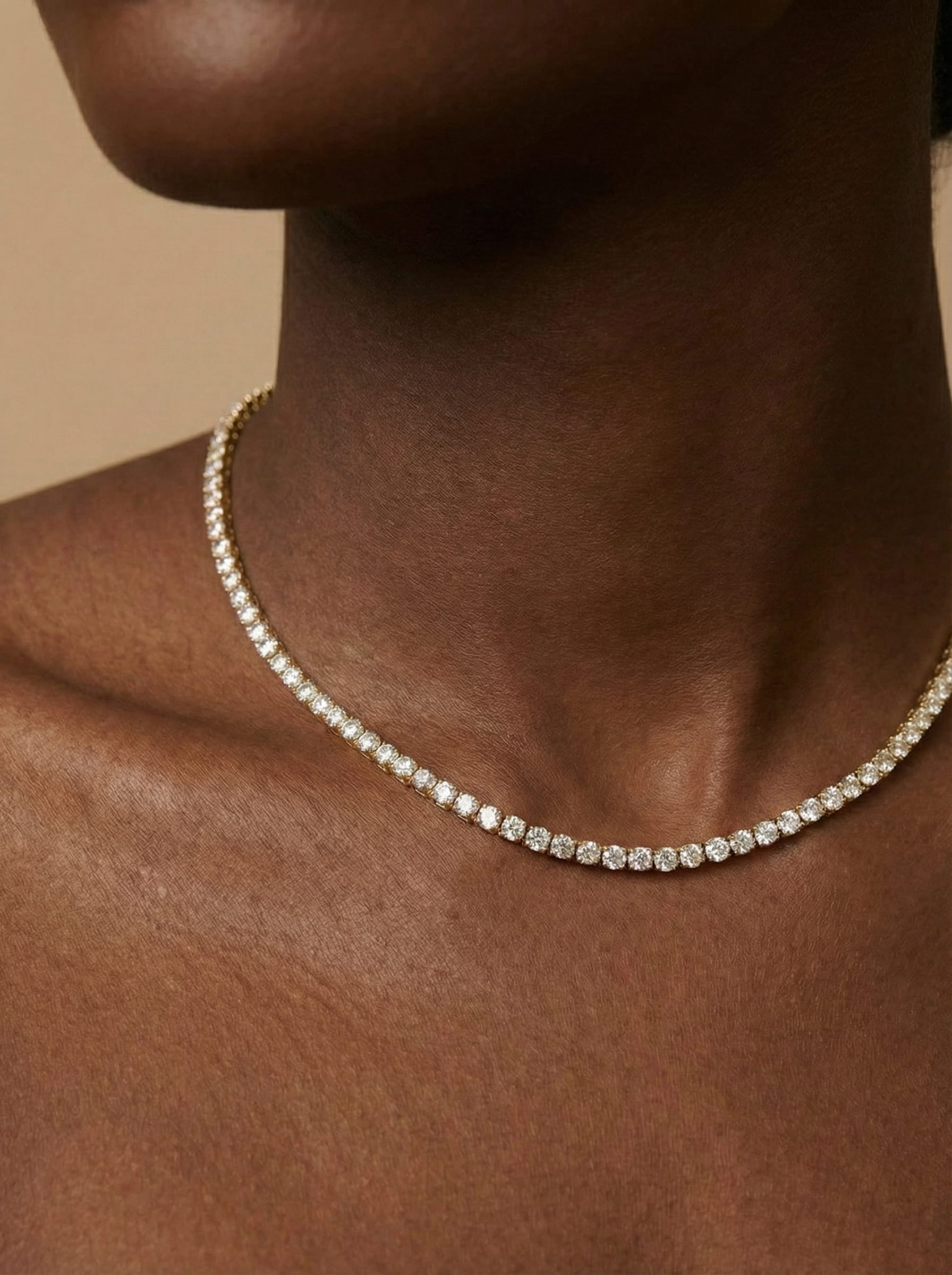 Diamond Tennis Necklace, 18K Yellow Gold Vermeil