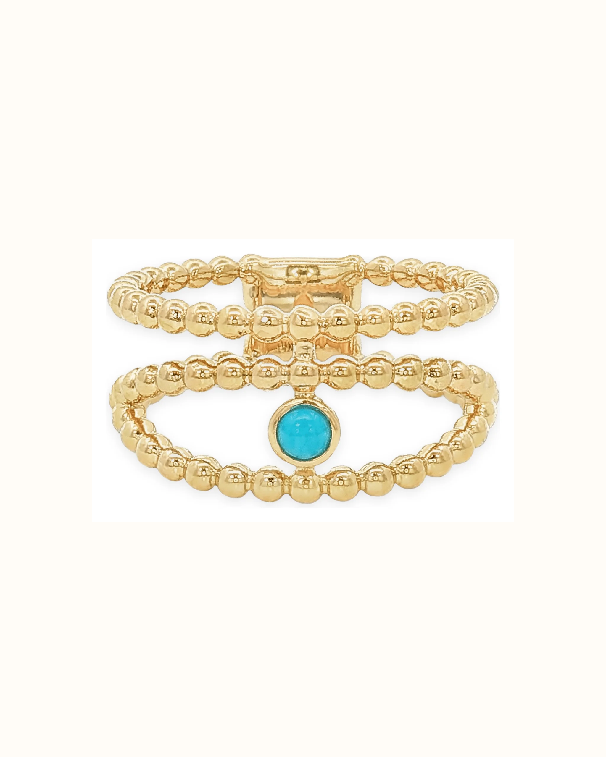 Round Turquoise Evil Eye Ring in 14K Gold