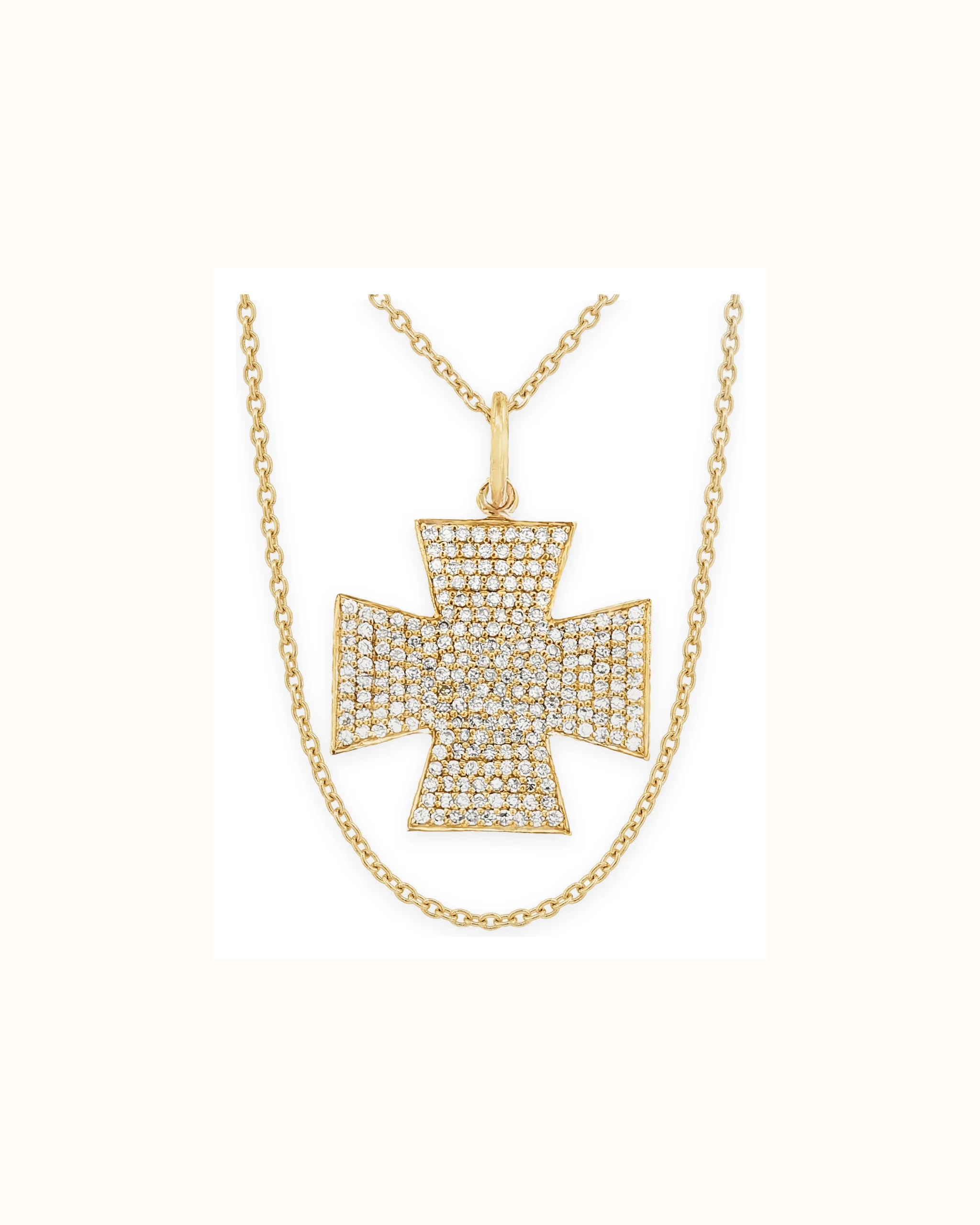 Pave Lab-Grown Diamond Maltese Cross Pendant in 14K Gold