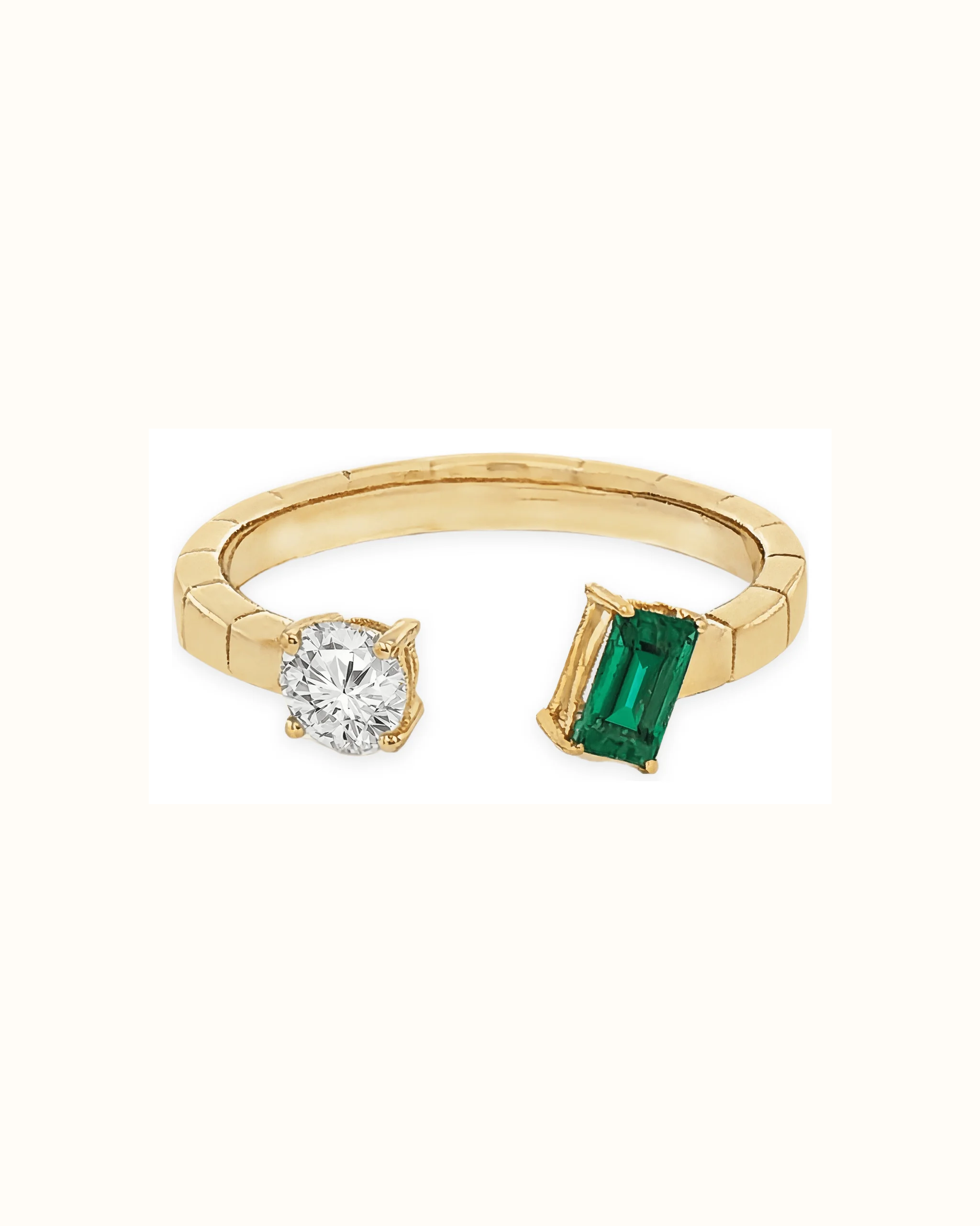 Round Emerald and Lab-Grown Diamond Bypass Ring in 14K Gold