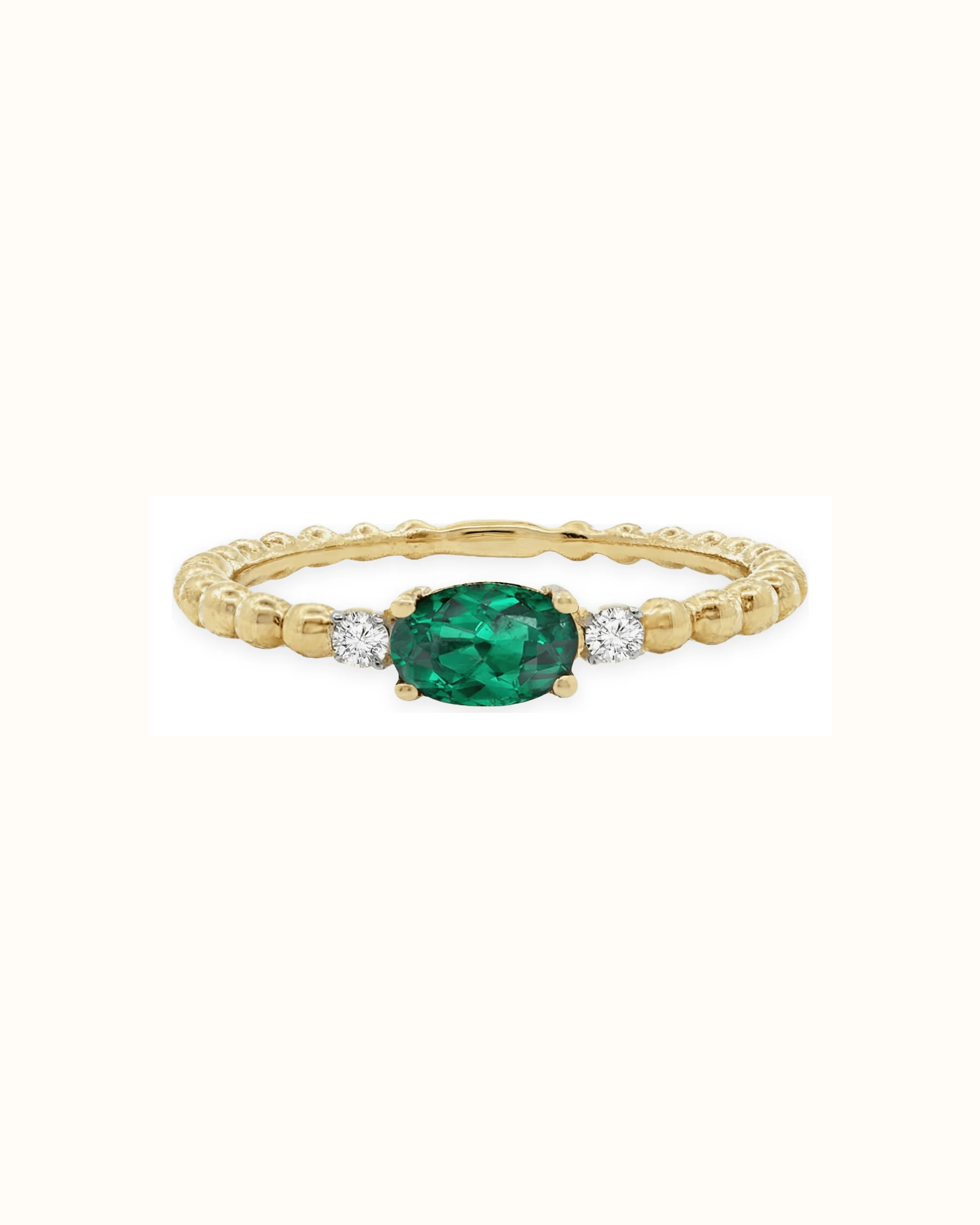 Emerald and Lab-Grown Diamond Ring in Oval Cut, 14K Gold