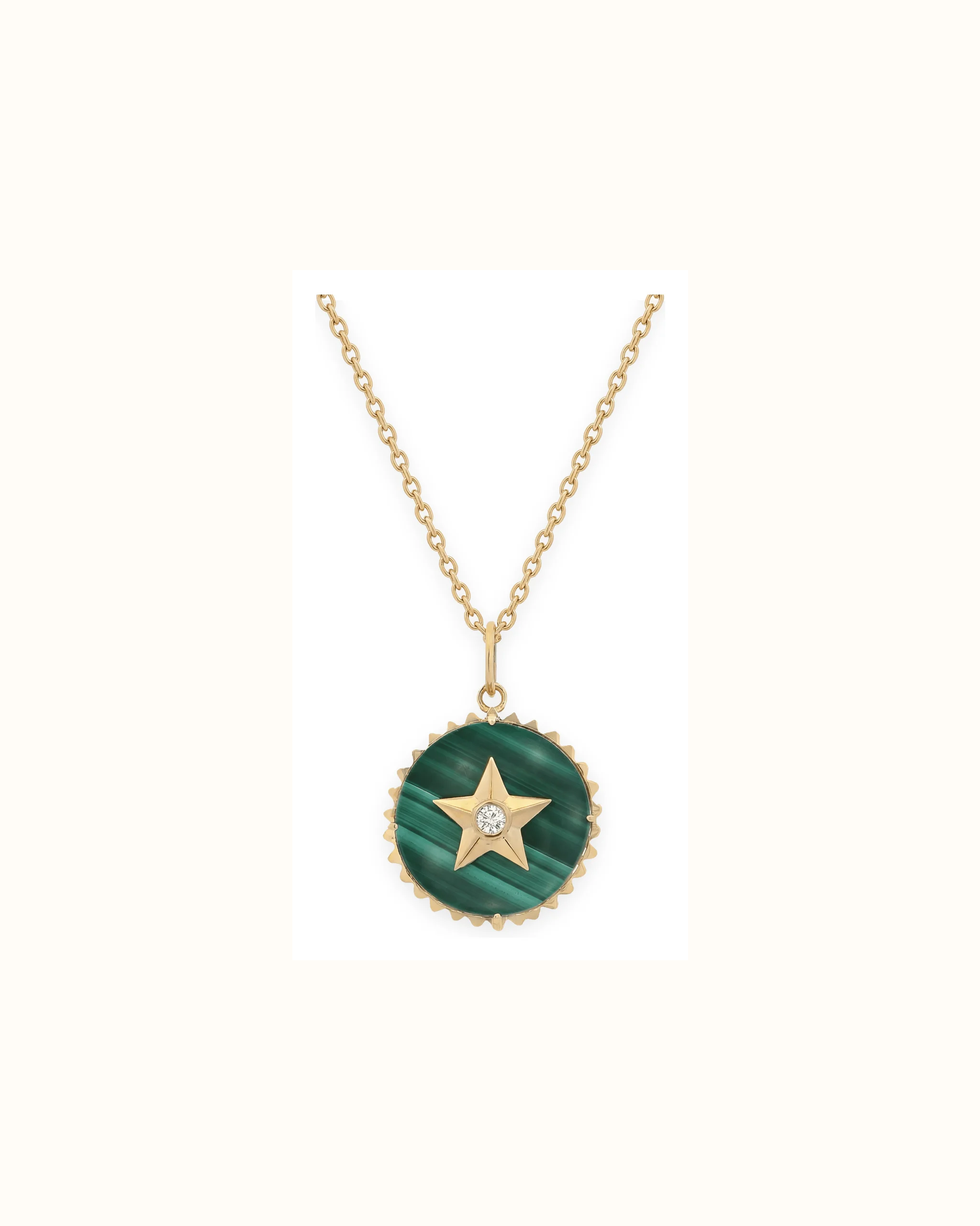 Malachite and Diamond Star Charm Pendant in 14K Gold