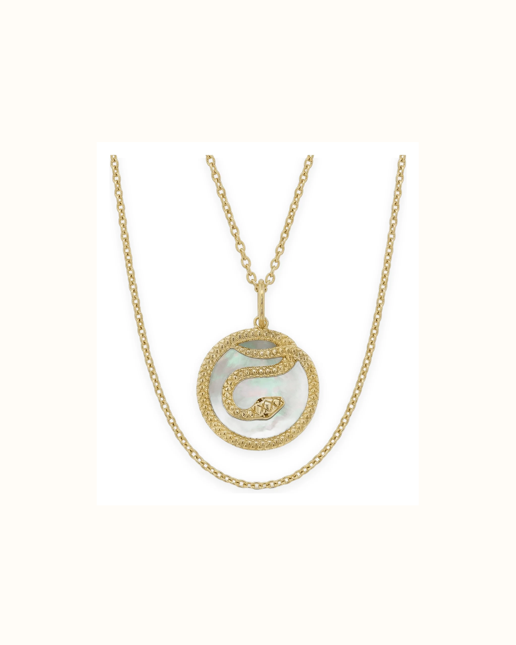 Mother of Pearl Snake Charm Pendant in 14K Gold
