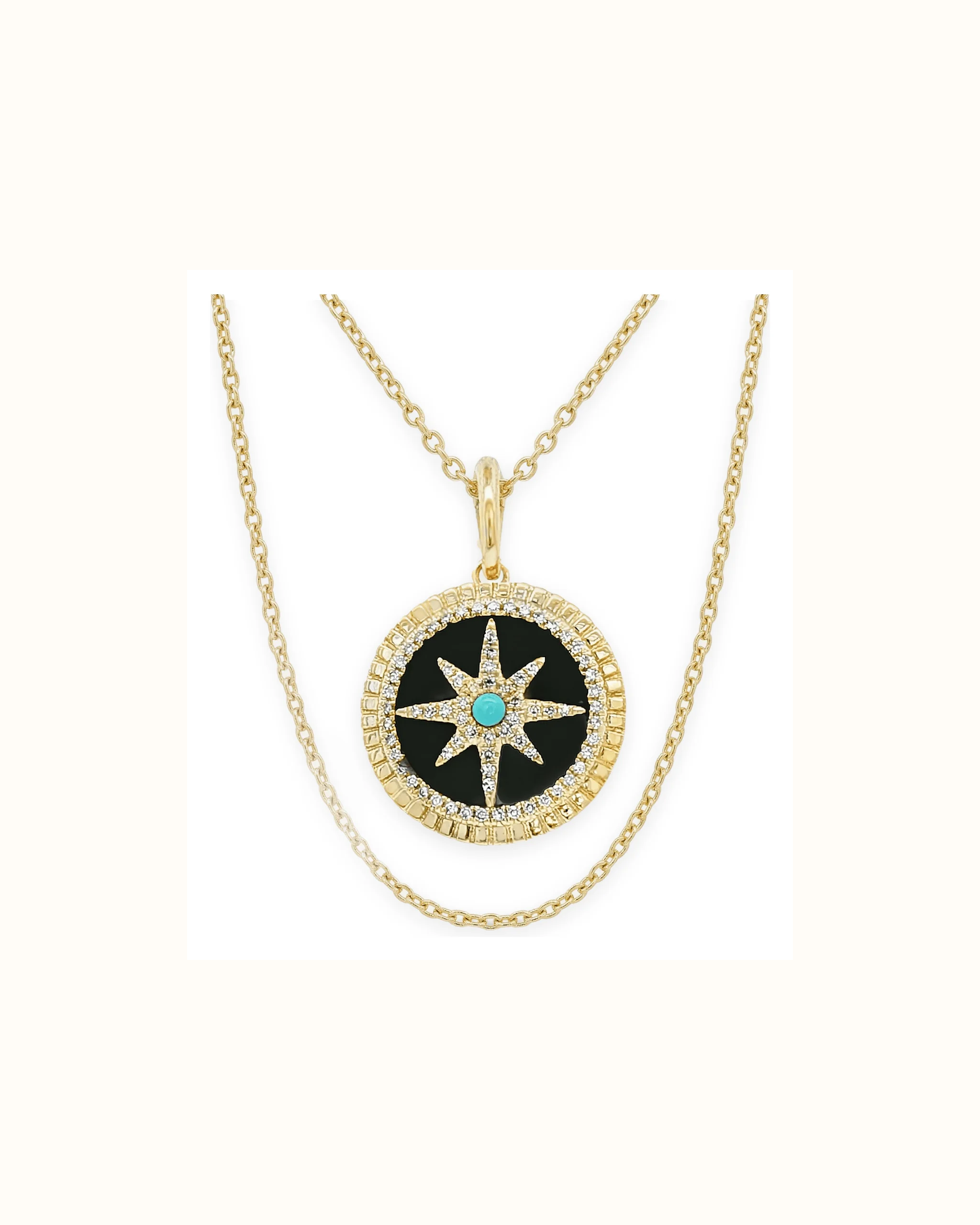 Lab-Grown Diamond, Turquoise and Onyx North Star Pendant in 14K Gold