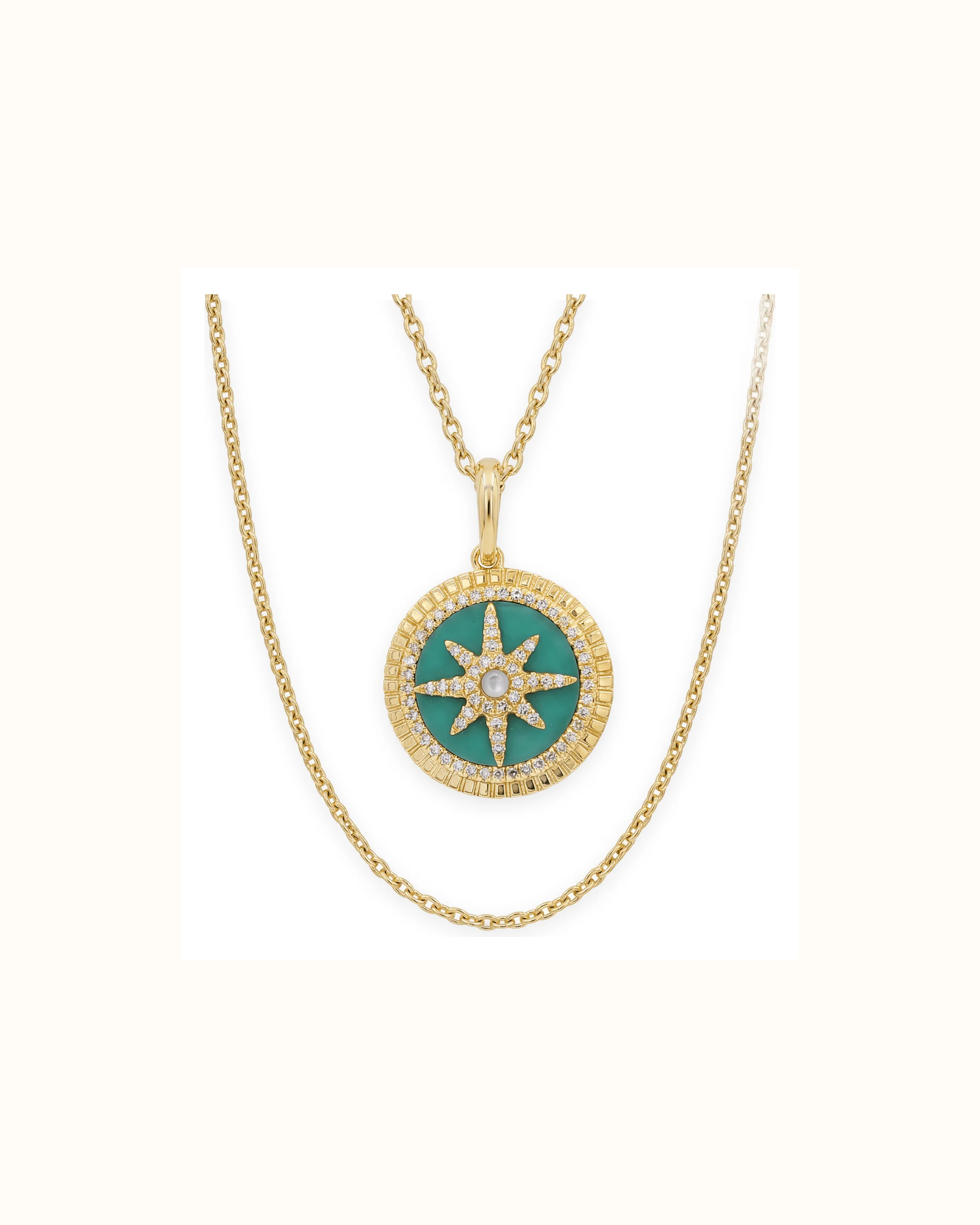 Turquoise and Mother of Pearl Compass Pendant in 14k Gold
