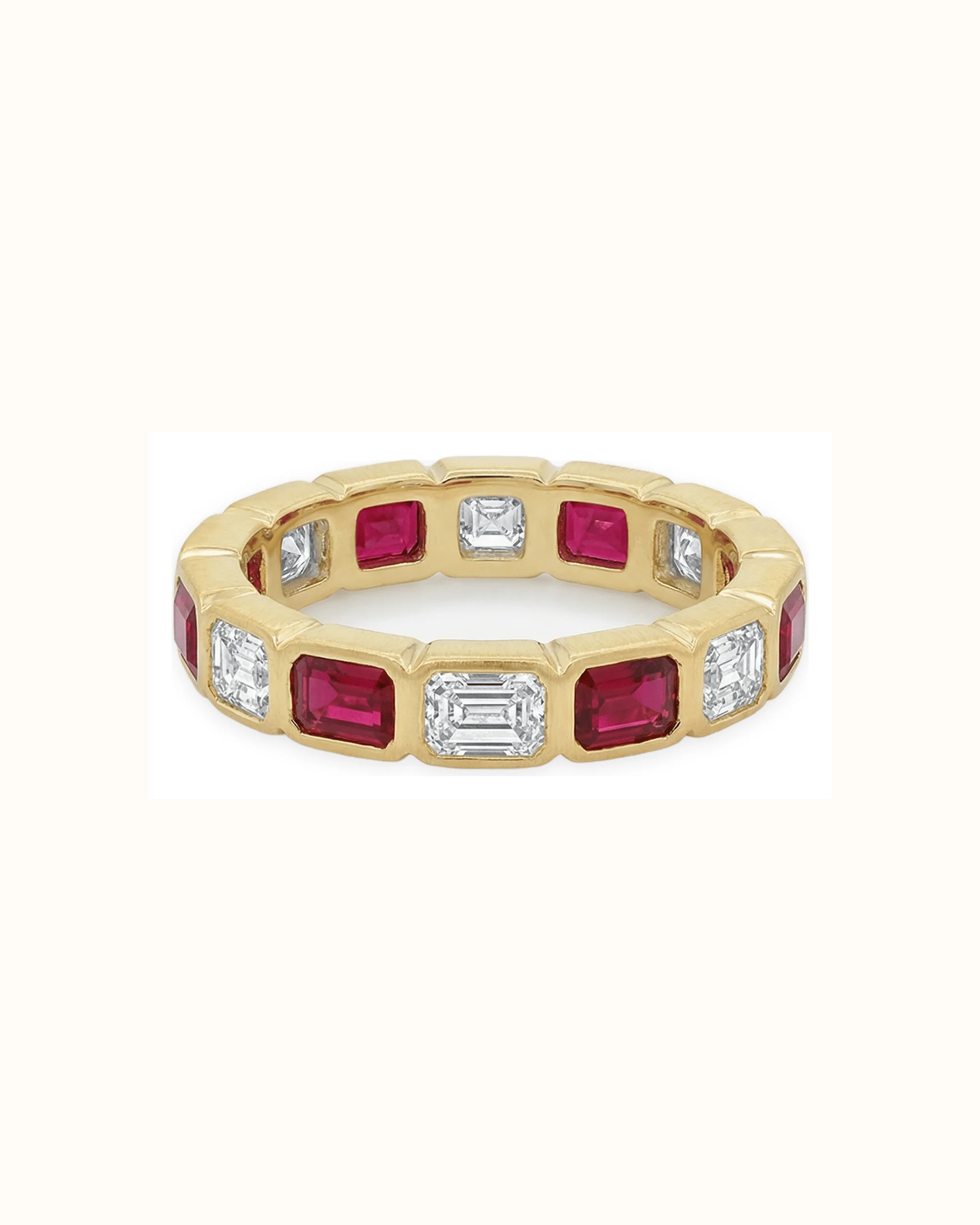 Red Ruby and Lab Lab-Grown Diamond Emerald Cut Ring in 18K Gold