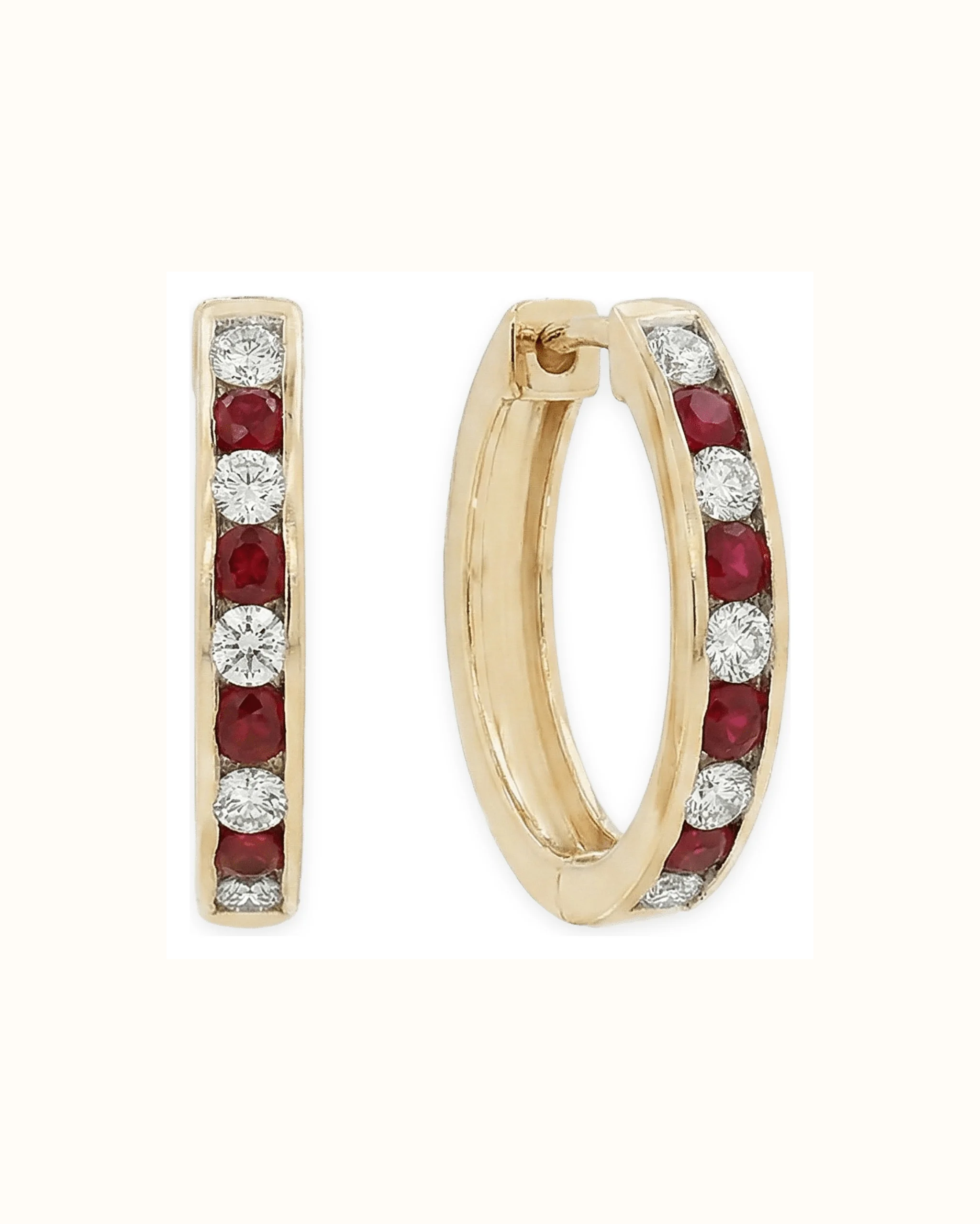 Ruby and Lab-Grown Diamond Hoop Earrings in 14K Gold