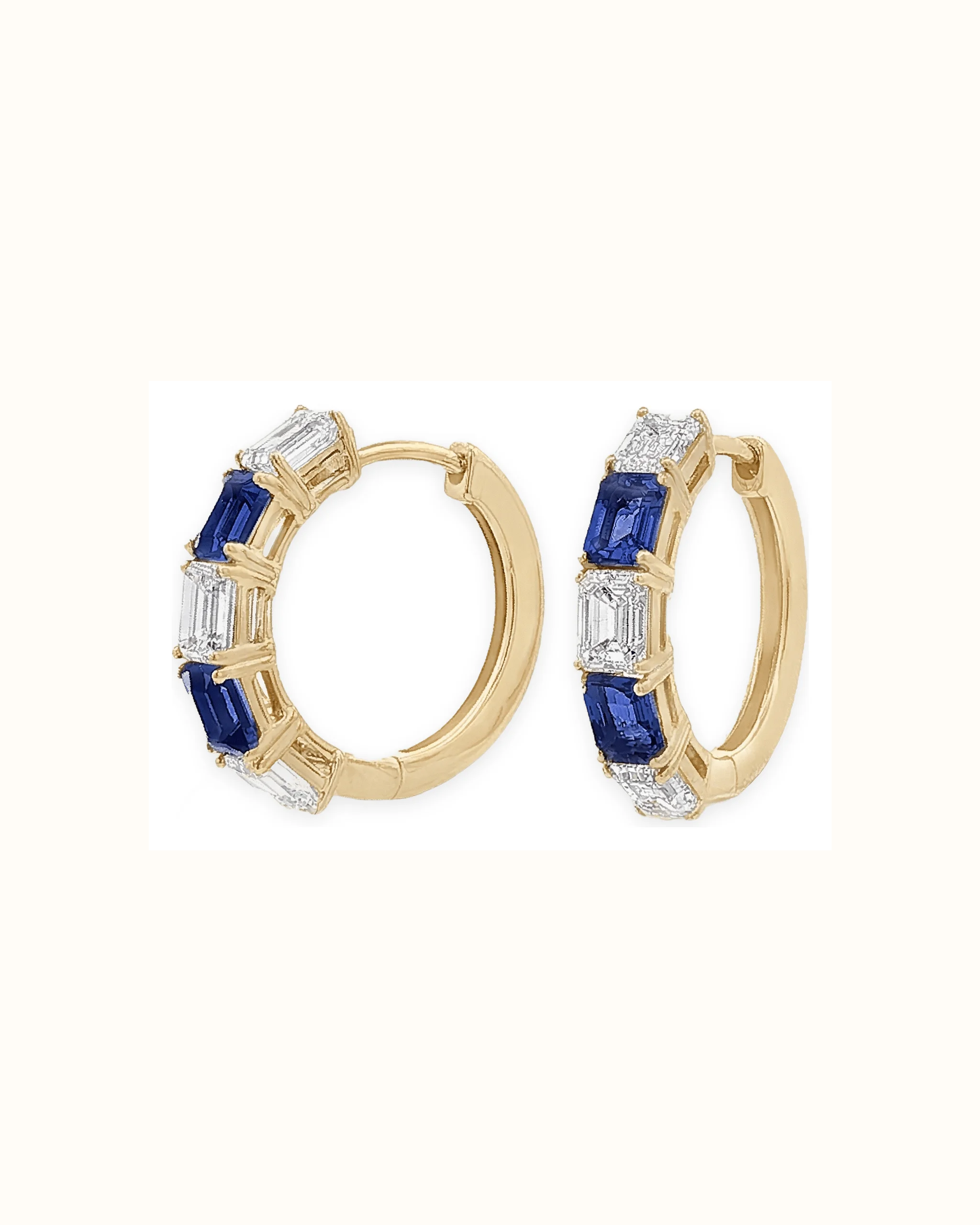 Emerald Cut Sapphire and Lab-Grown Diamond Hoop Earrings