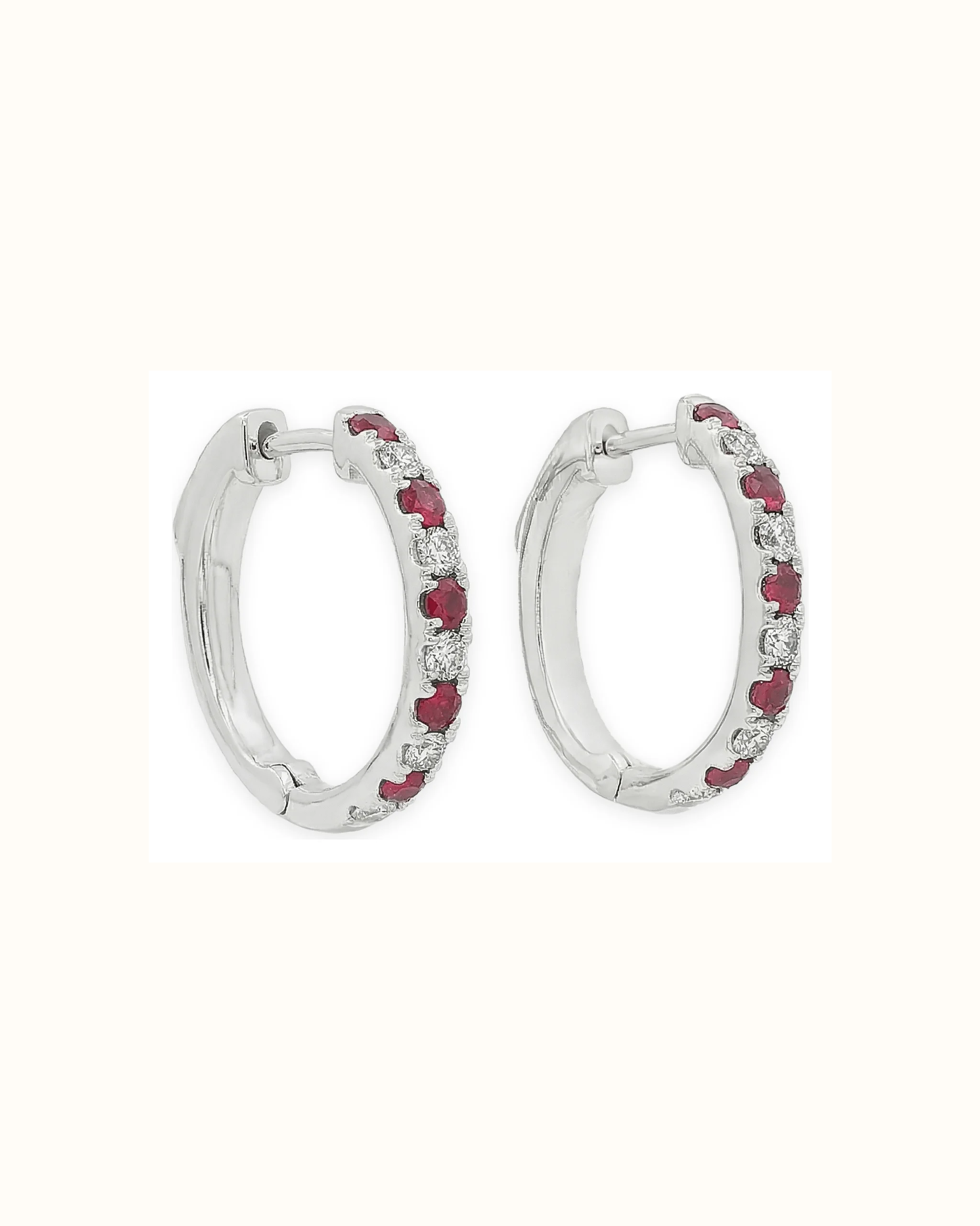Ruby and Lab-Grown Diamond Hoop Earrings in 14K Gold