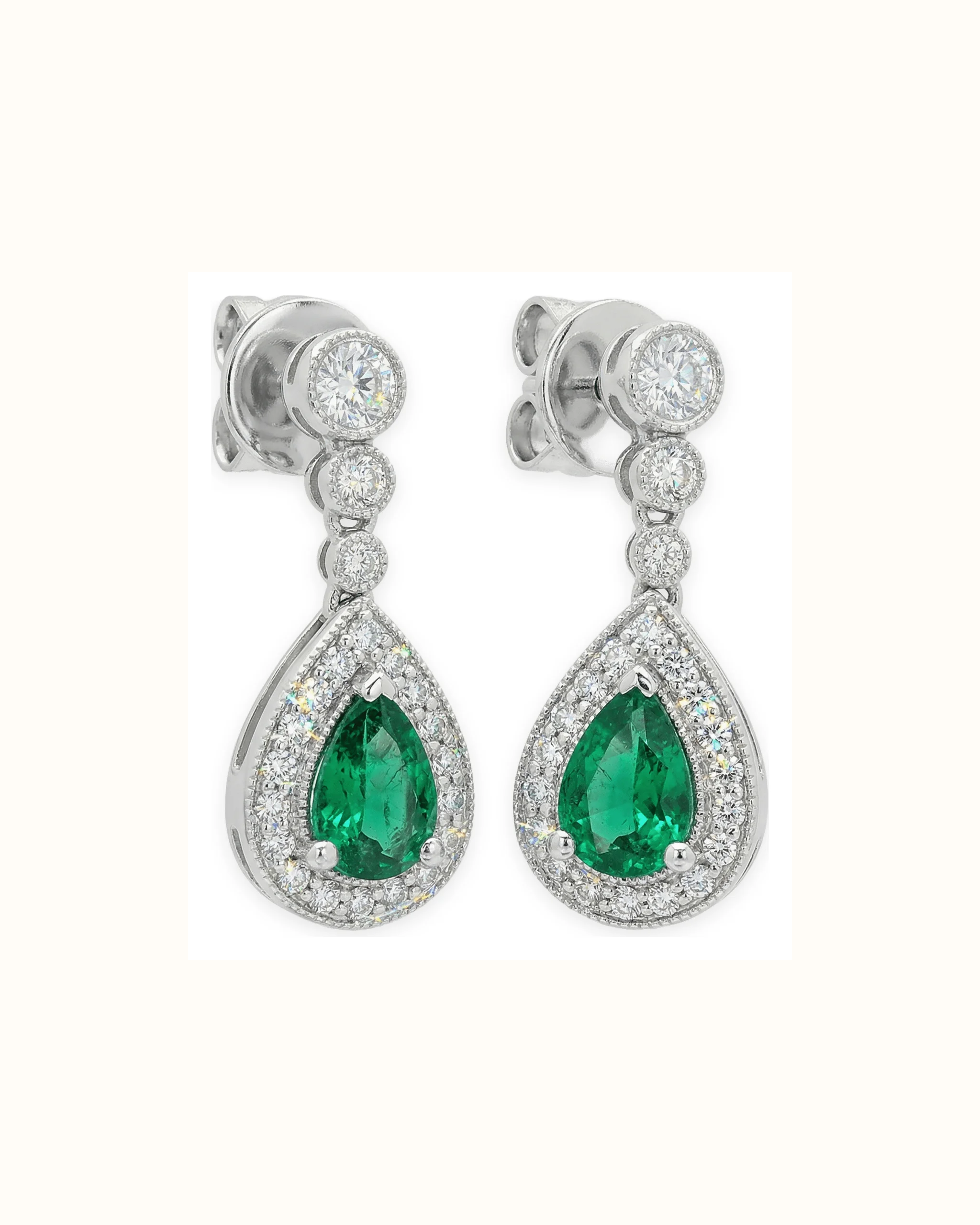 Emerald Pear and Lab-Grown Diamond Dangle Earrings in 18K Gold