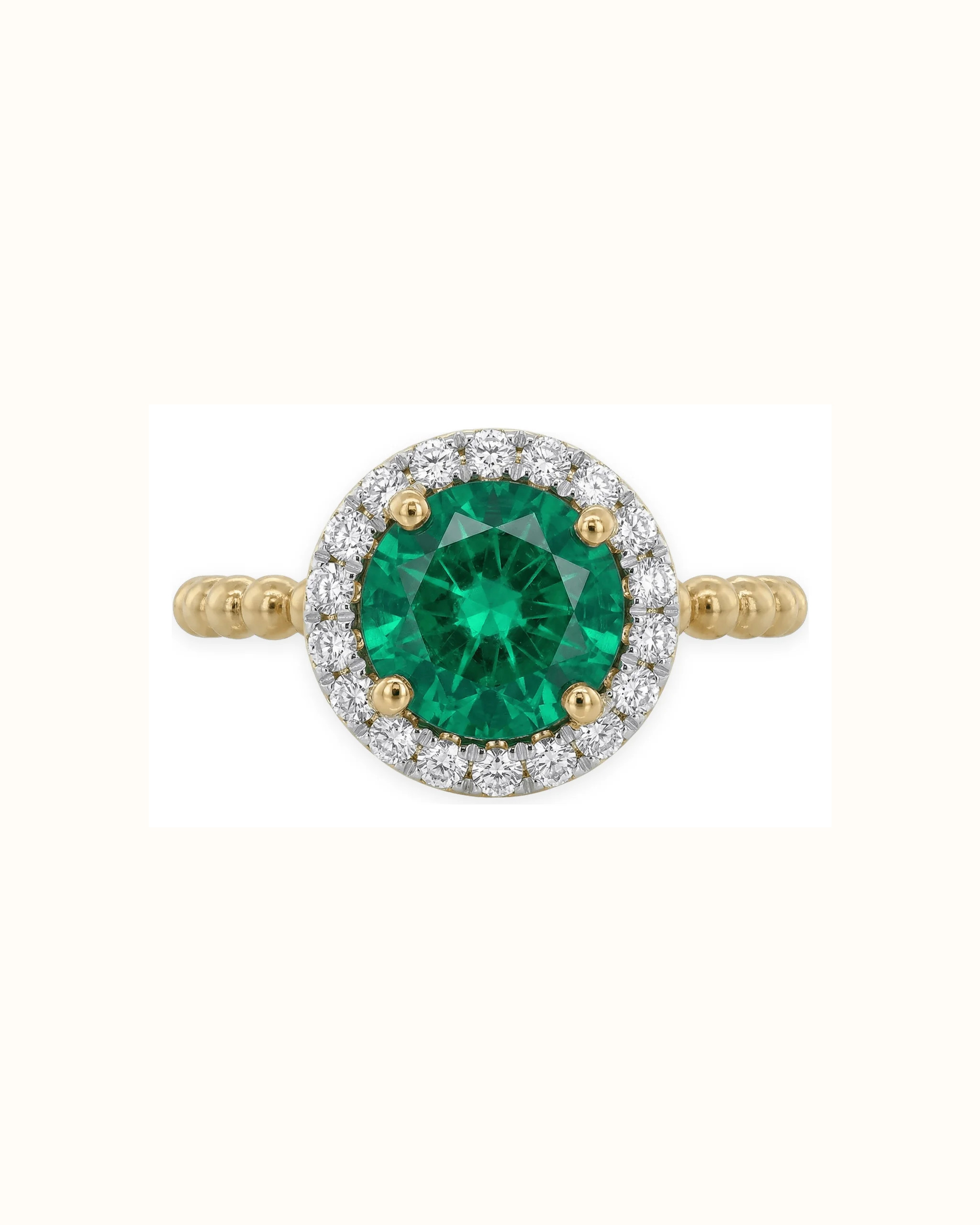 Oval Emerald Halo Ring in 14K Gold Bead-It
