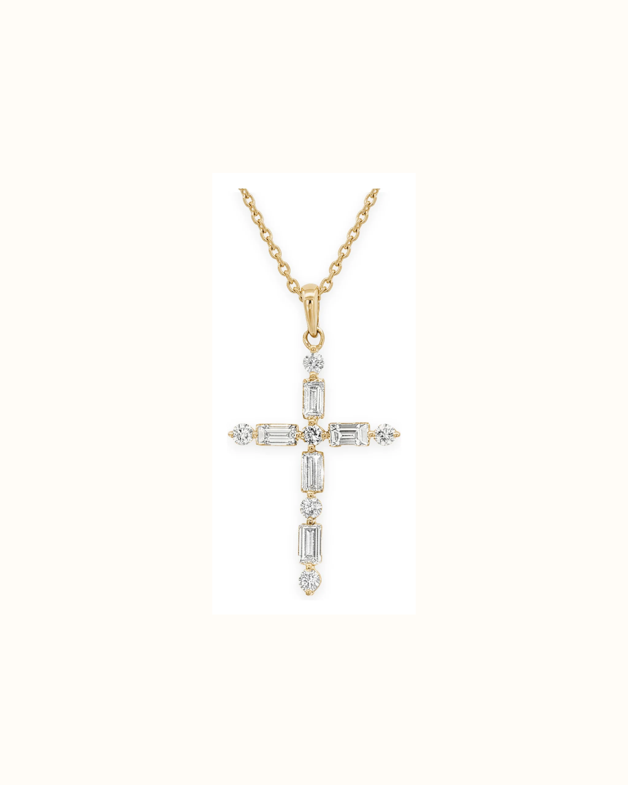 Baguette and Round Lab-Grown Diamond Cross Platinum Pendant
