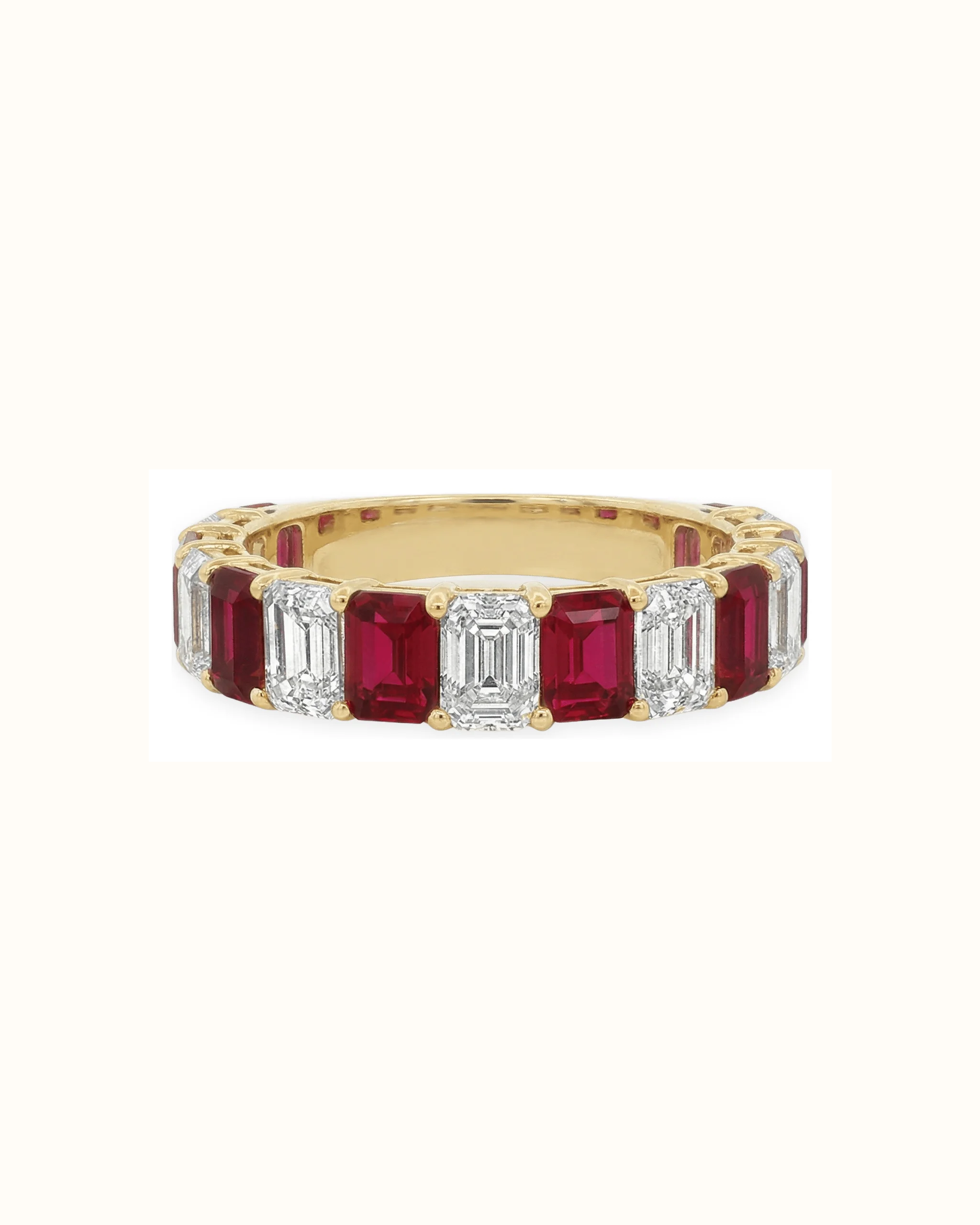 Emerald Cut Red Ruby and Lab-Grown Diamond Ring in 18K Gold