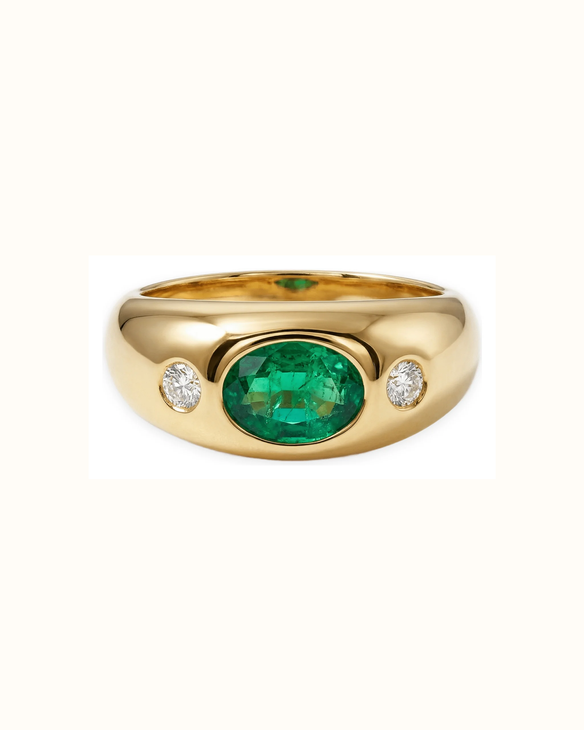Oval Emerald and Lab-Grown Diamond Dome Ring in 14K Gold