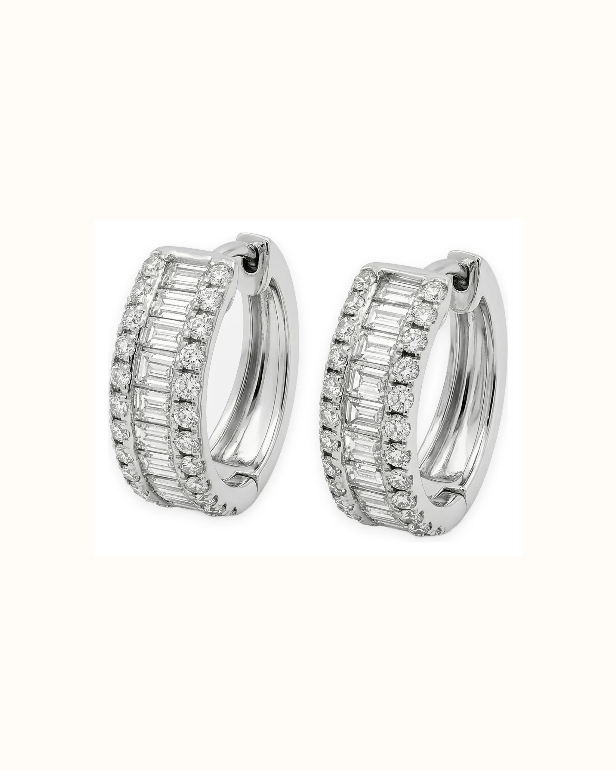 Baguette and Round Lab-Grown Diamond Huggie Earrings in 14K Gold