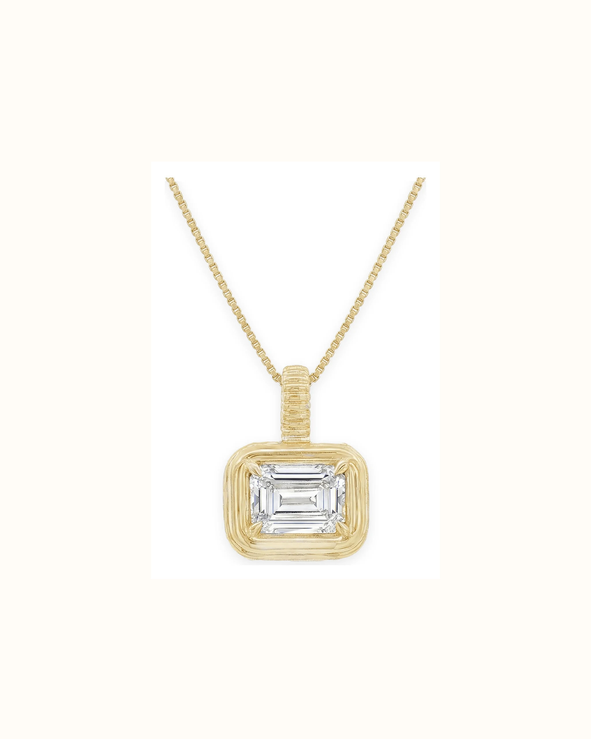 Emerald Cut Lab-Grown Diamond Bezel Pendant in 18K Gold