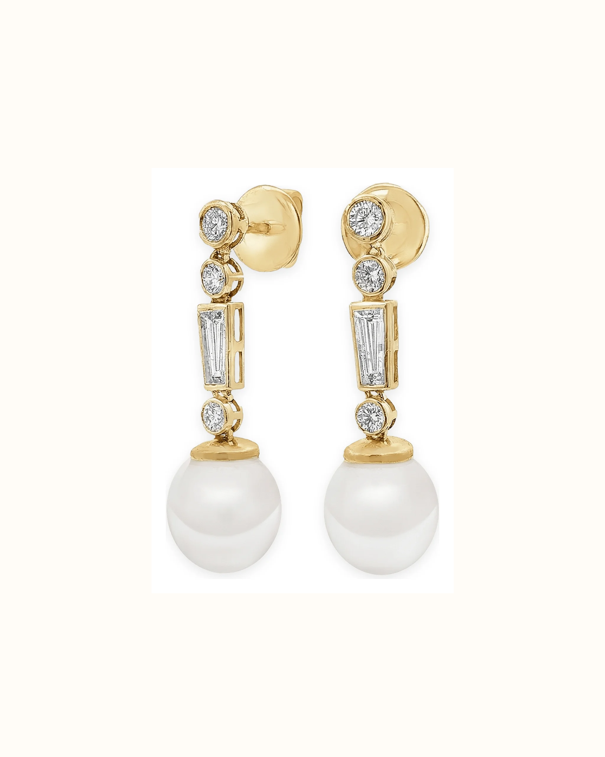 10mm Pearl and Lab-Grown Diamond Bar Earrings in 18K Gold