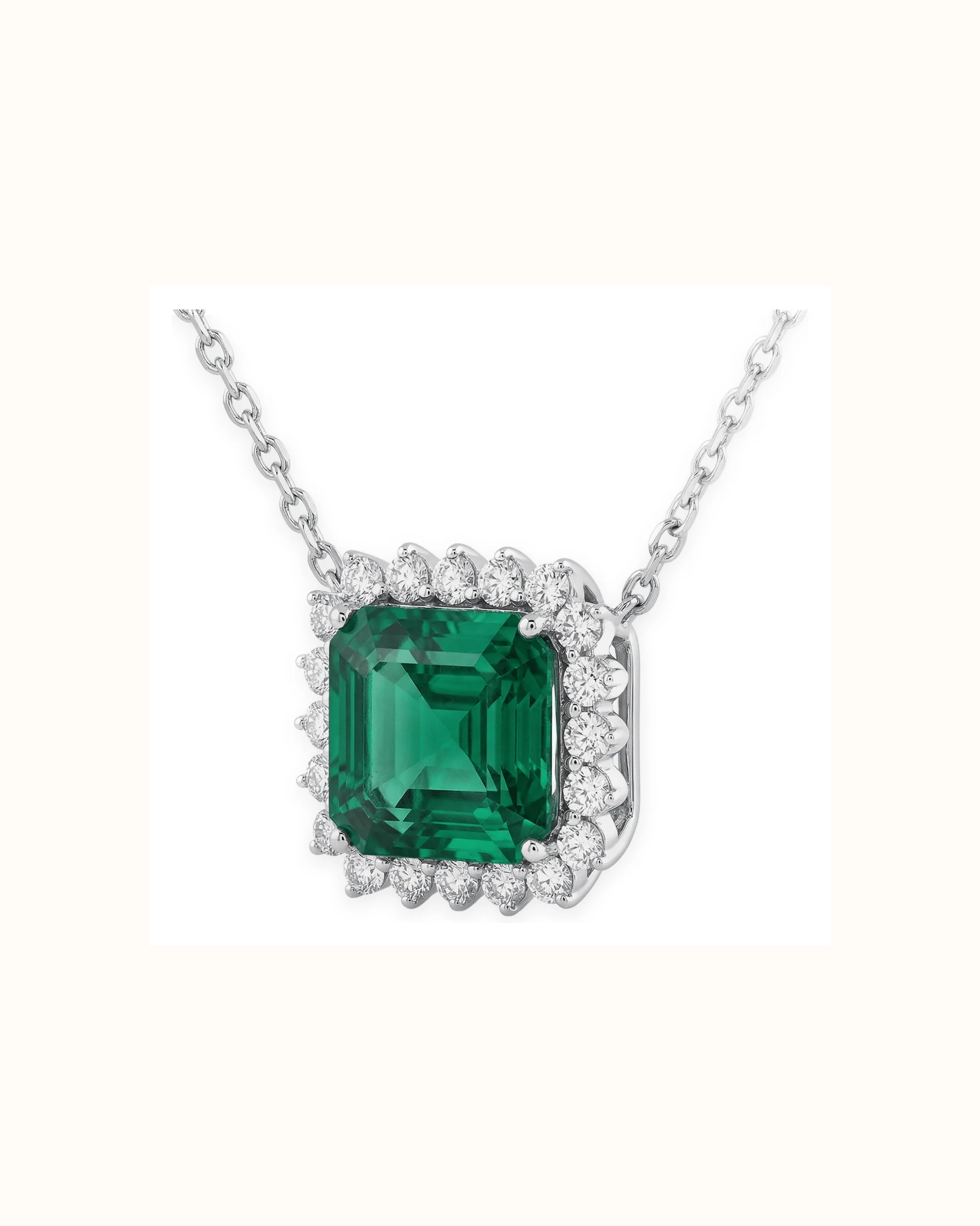 Emerald Cut Lab Grown Emerald Necklace in 18K Gold