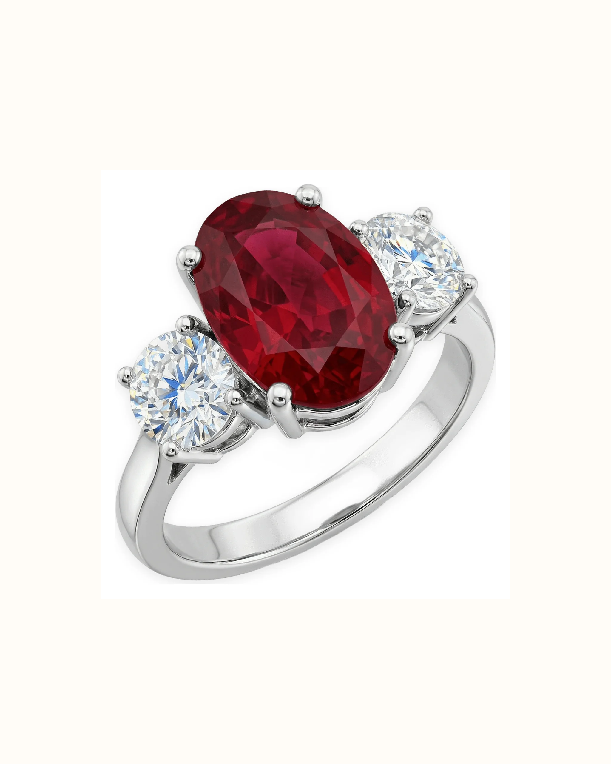 Oval Ruby and Lab-Grown Diamond 3 Stone Ring in 18K Gold