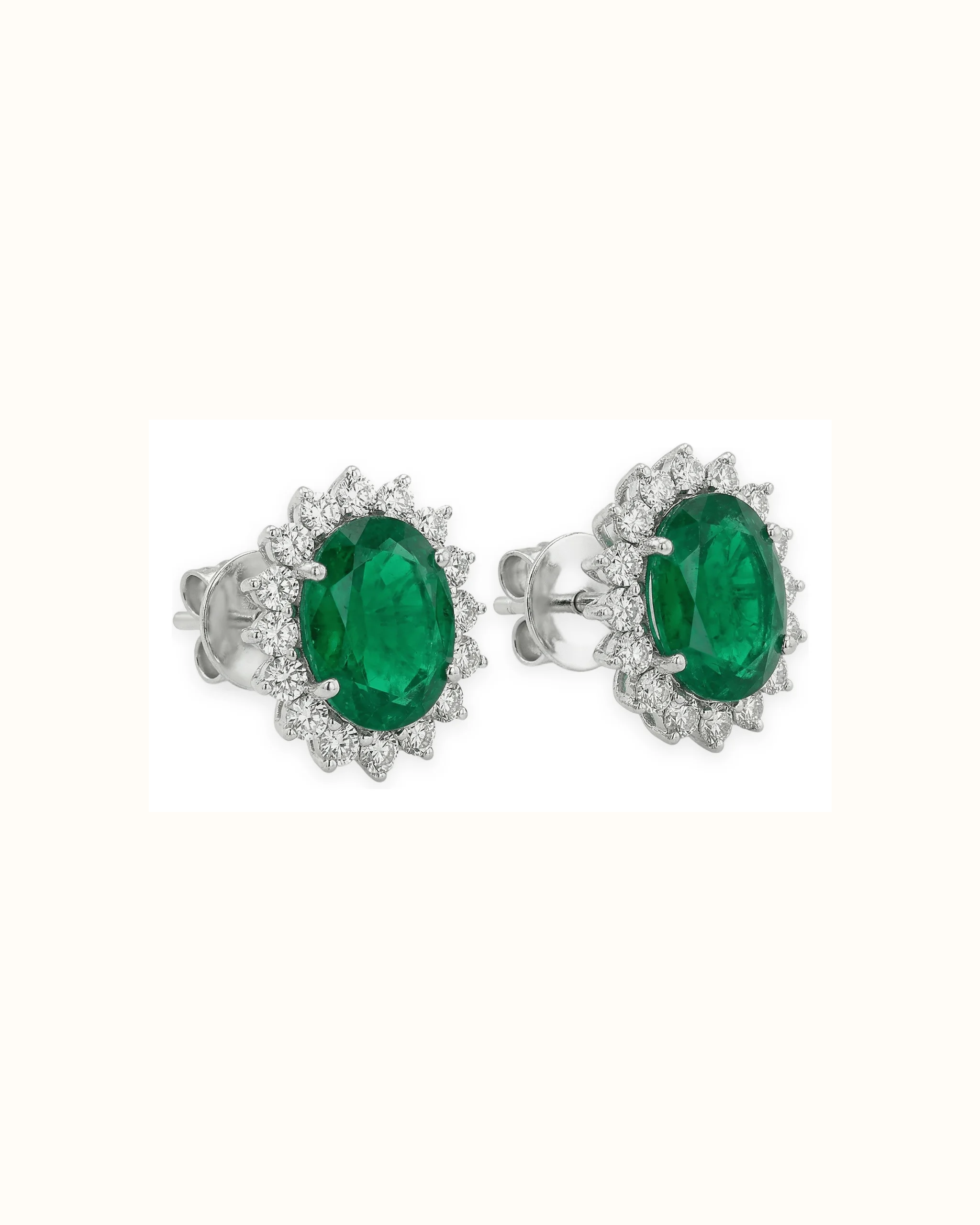 Oval Emerald Lab-Grown Diamond Halo Earrings in 18K Gold