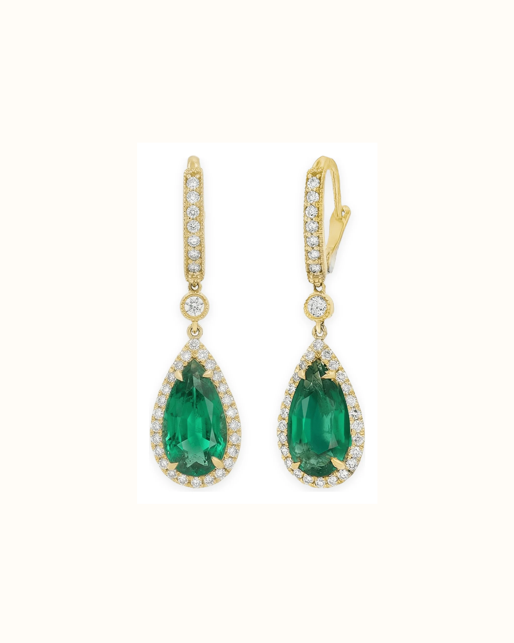 Pear Emerald and Lab-Grown Diamond Dangle Earrings in 14K Gold