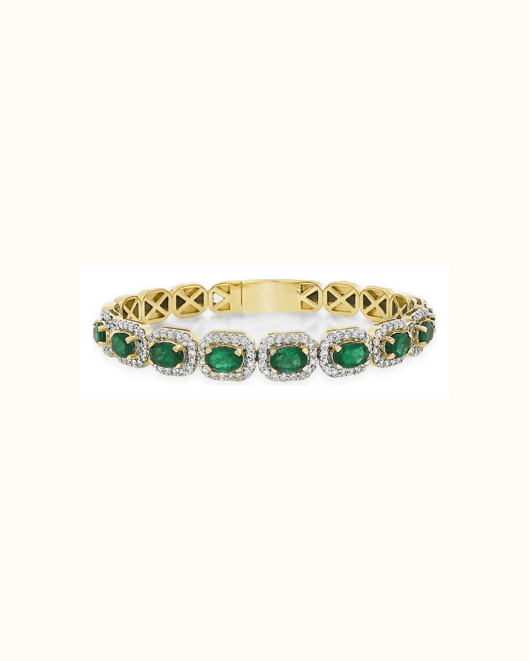 Emerald and Lab-Grown Diamond Flex Bangle Bracelet in 14K Gold