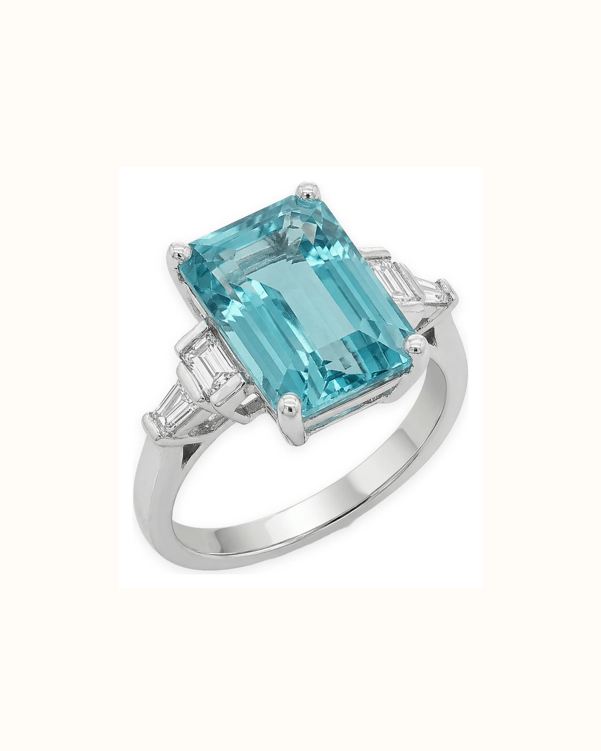 Emerald Cut Aquamarine and Lab-Grown Diamond Ring in 18K Gold