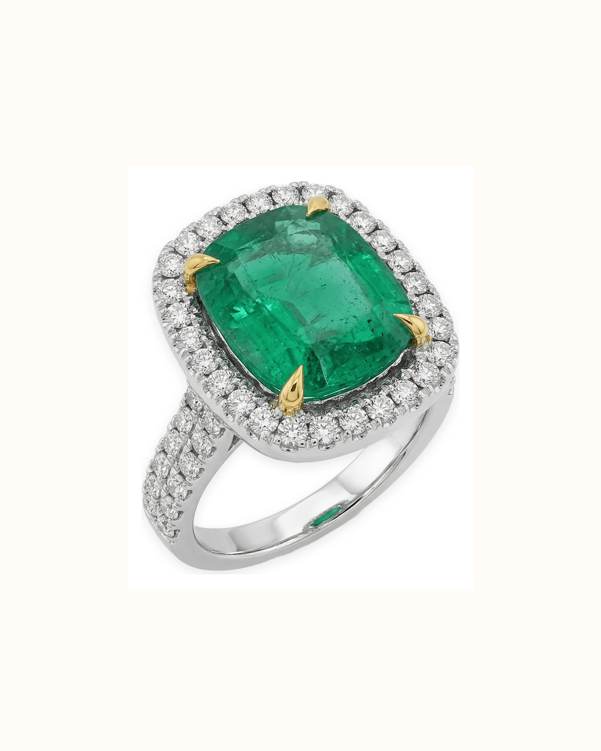 Cushion Emerald and Lab-Grown Diamond Halo Ring in 18K Gold