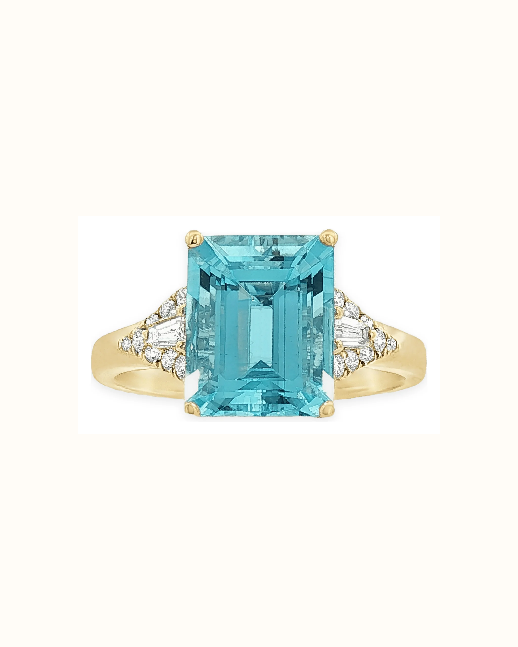 Emerald Cut Blue Aquamarine Bezel Ring