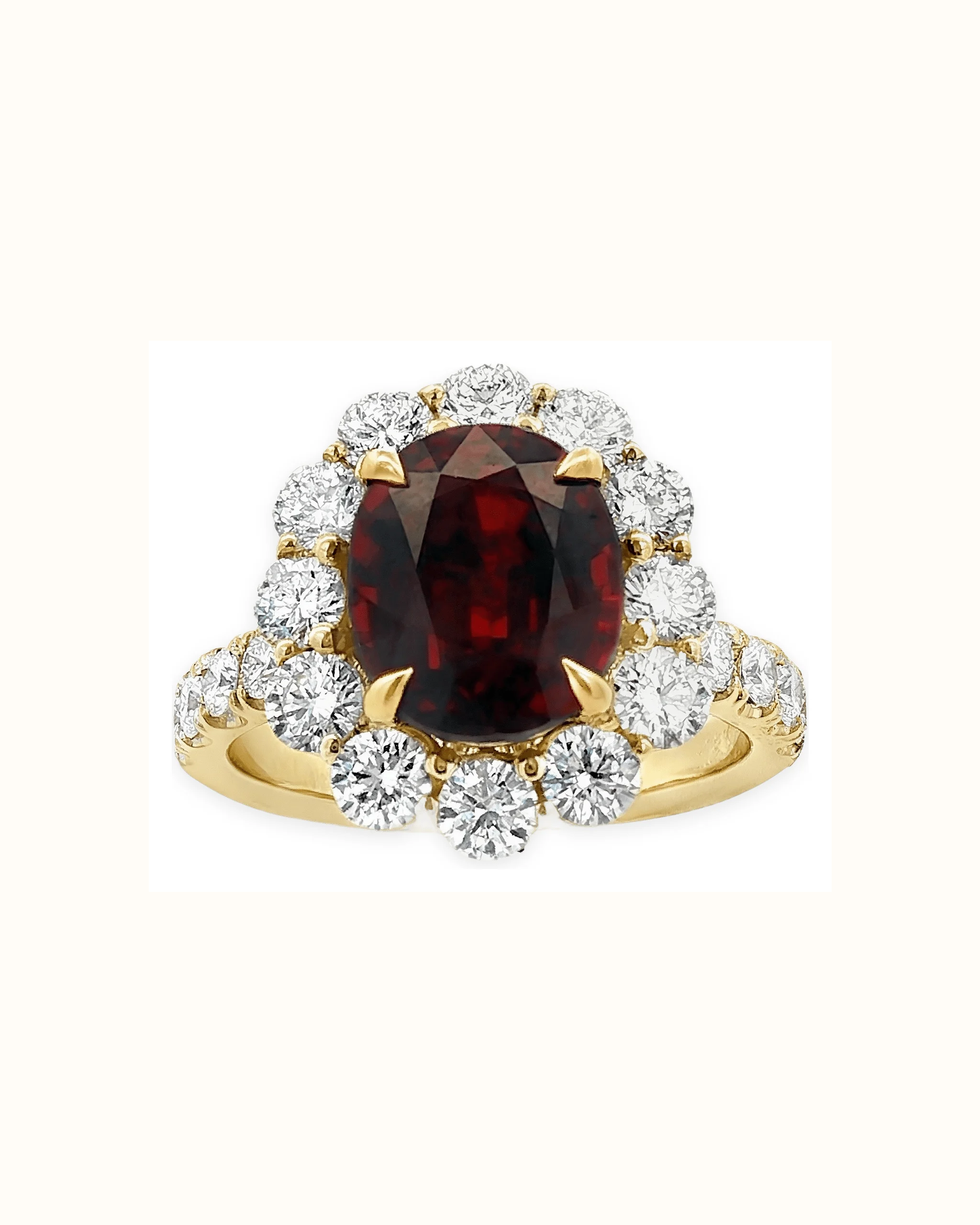 Oval Red Garnet and Lab-Grown Diamond Bezel Ring in 18K Gold