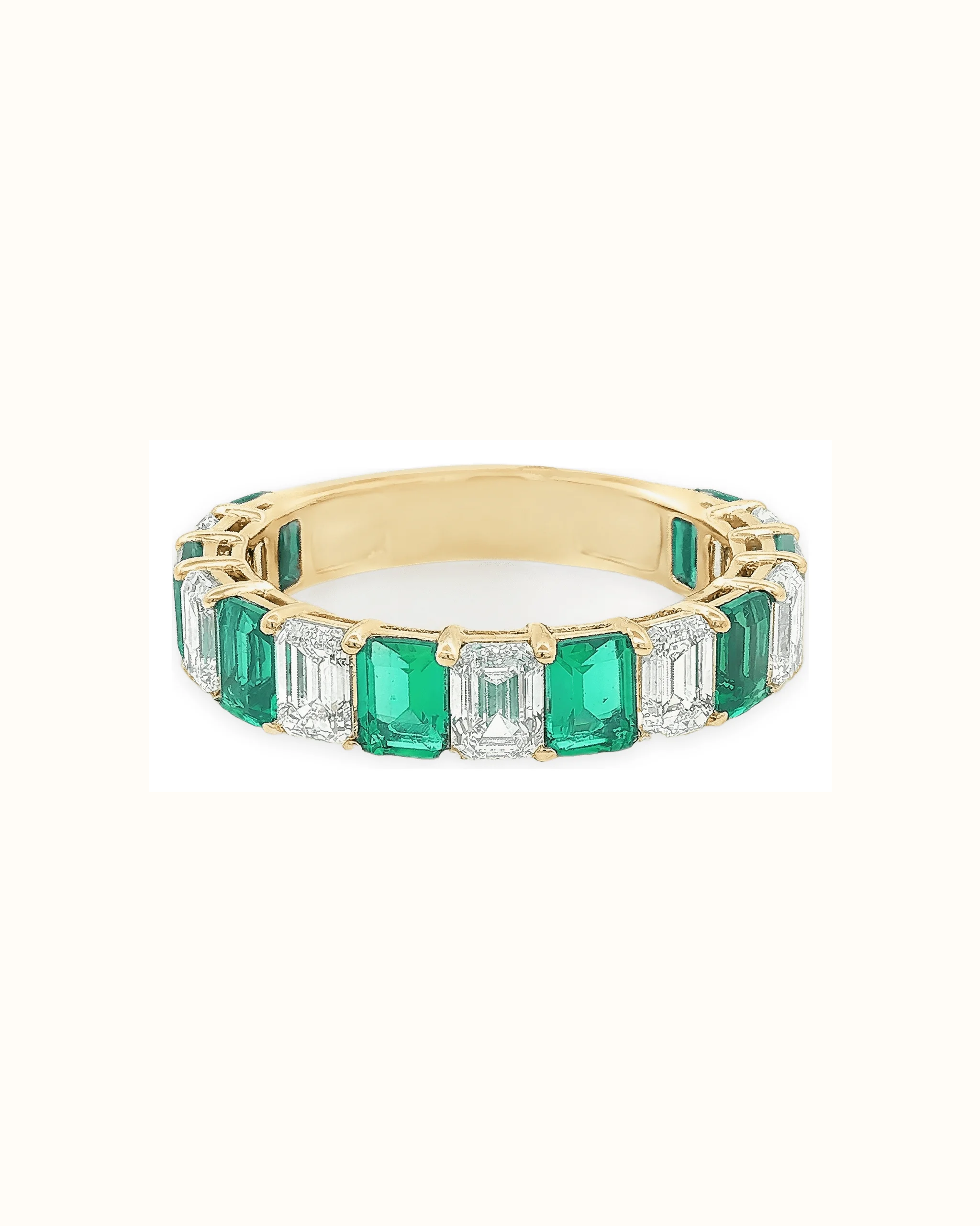 Round Emerald and Emerald-Cut Lab Grown Emerald Ring in 18K Gold