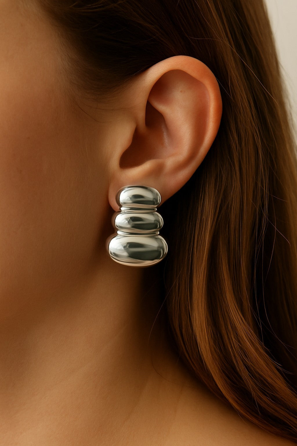 Sculptural Rhodium Plated Earrings